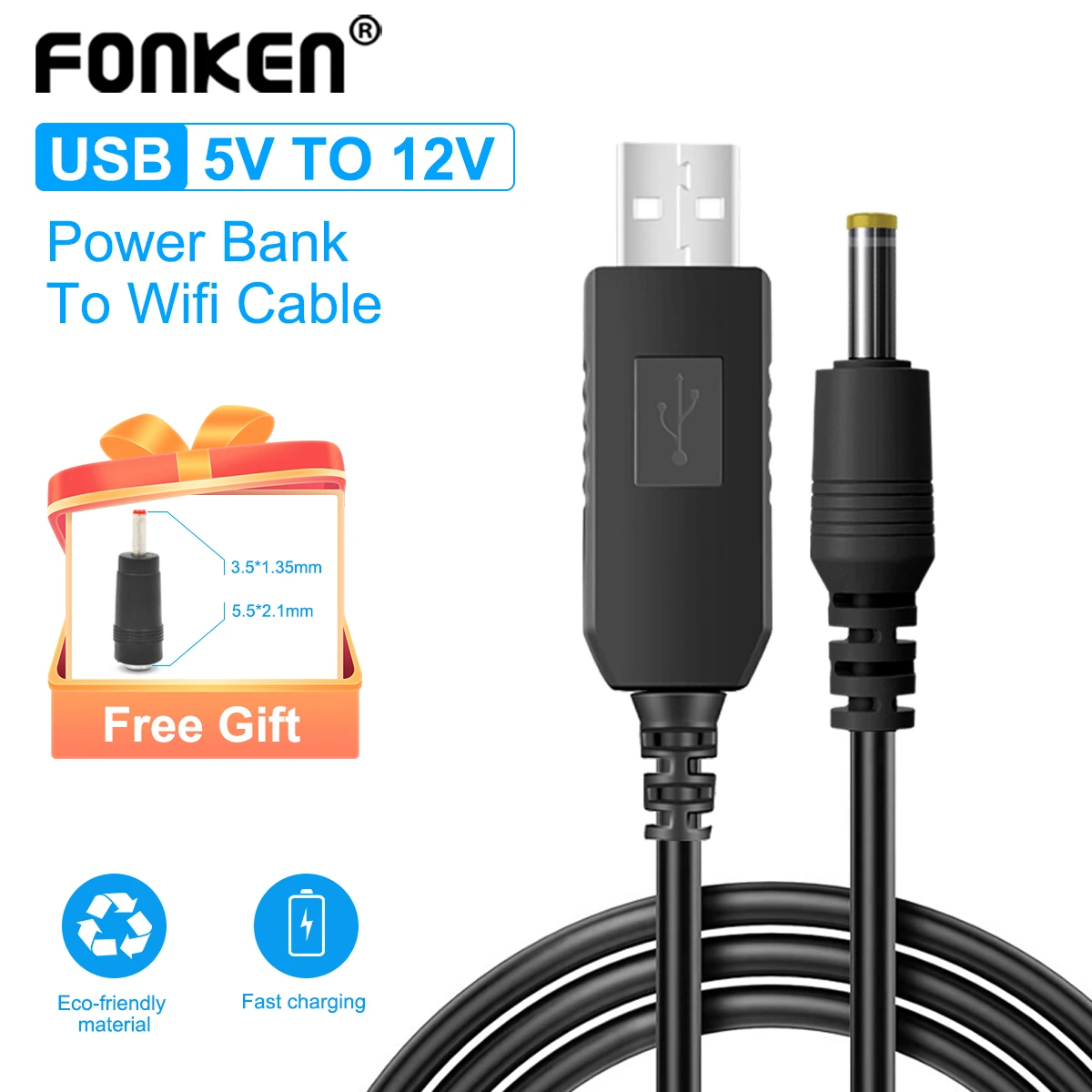 Fonken-wi-fi para Powerbank Cabo Connector dc 5v a 12v Usb Boost Converter Step-up Cord para Wi-fi Router Modem Ventilador Alto-falante