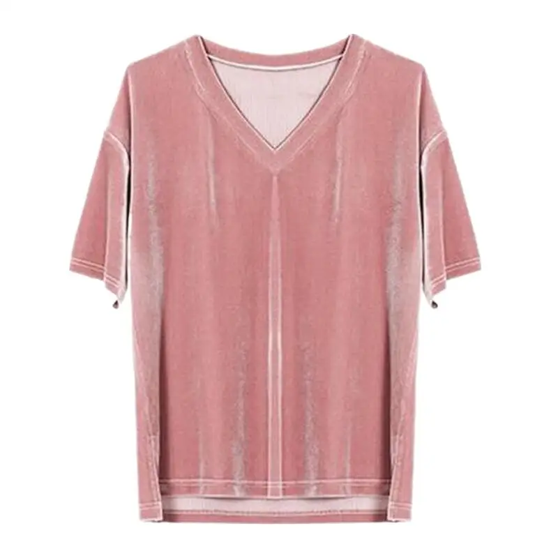 

Женская бархатная рубашка с коротким рукавом и V-образным вырезом