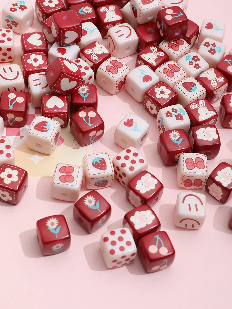 

Autumn and Winter Warm Bowknot Flowers Rabbit Square Printing Beads DIY Handmade Jewelry Mobile Chain Accessories Materials