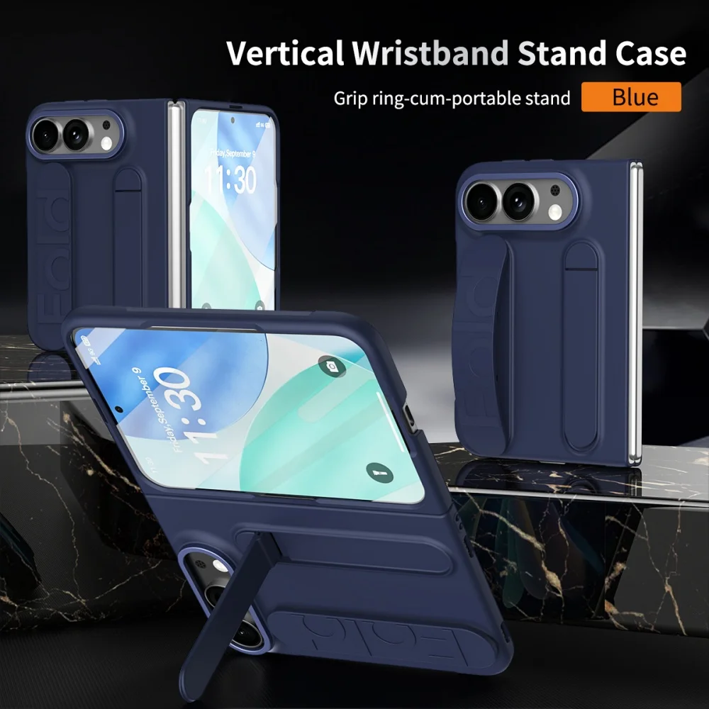 Luxury Wrist Strap Bracket Stand Holder Case with Built-in Front Film Cover - Solid Color Design