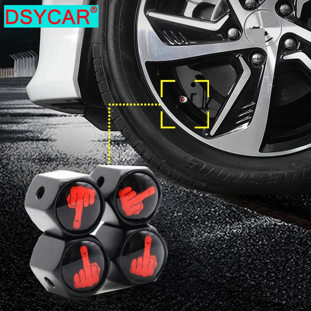 DSYCAR 1Set Fashion Zinc Alloy Anti-theft Middle Finger Style Car Tire Valve Caps Wheel Tires Tire Stem Air Cap Airtight Covers