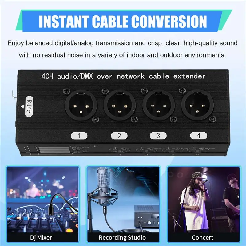 컴팩트 1쌍 4채널 XLR/DMX 오디오 RJ45 이더넷 익스텐더 XLR 익스텐더 트랜시버 (라이브 무대, 오디오 녹음 스튜디오용)