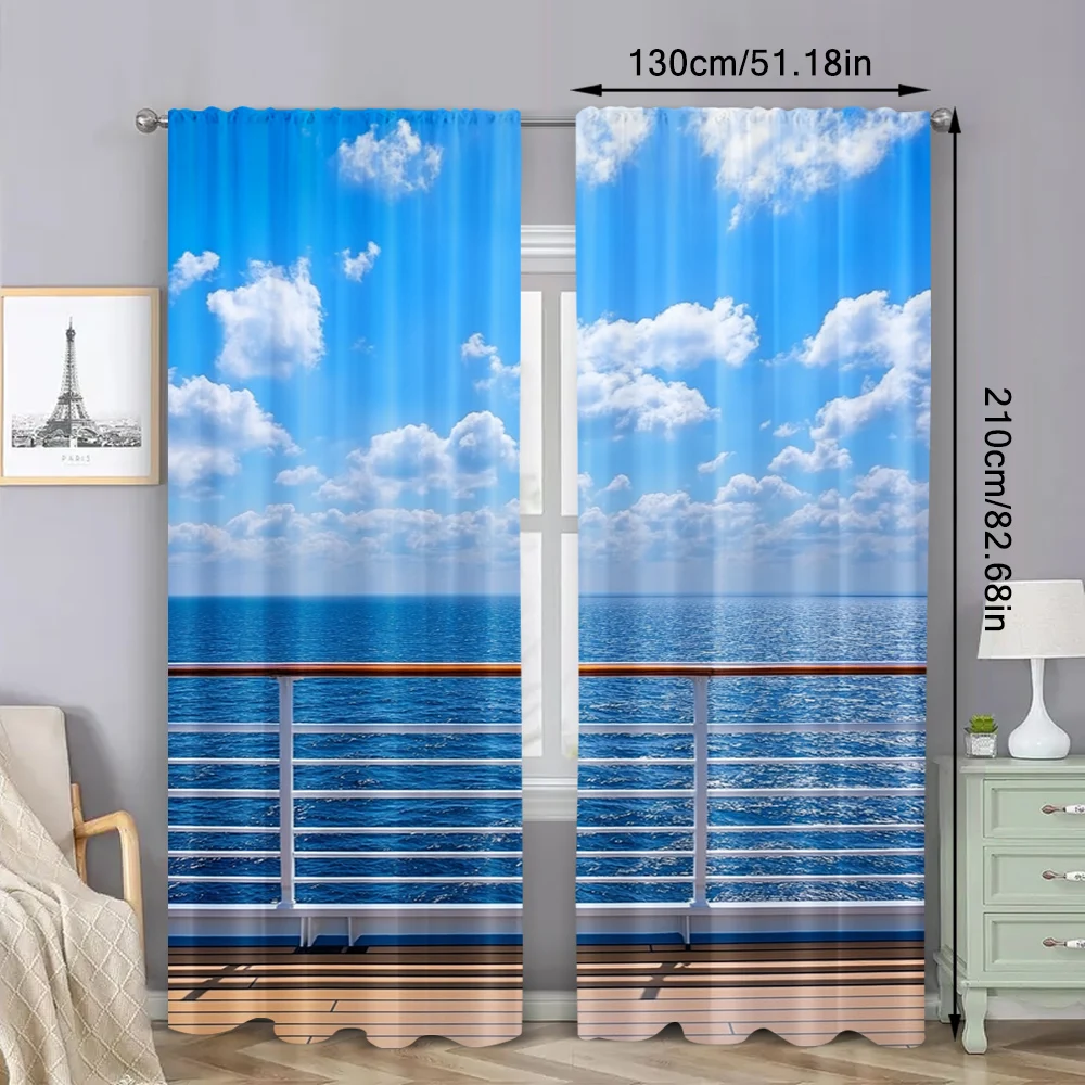 2Pcs Seaside Landscape Curtains Sea Walkway Fence Bueatiful Popular Curtain Suitable For Living Room Bedroom Bar 6