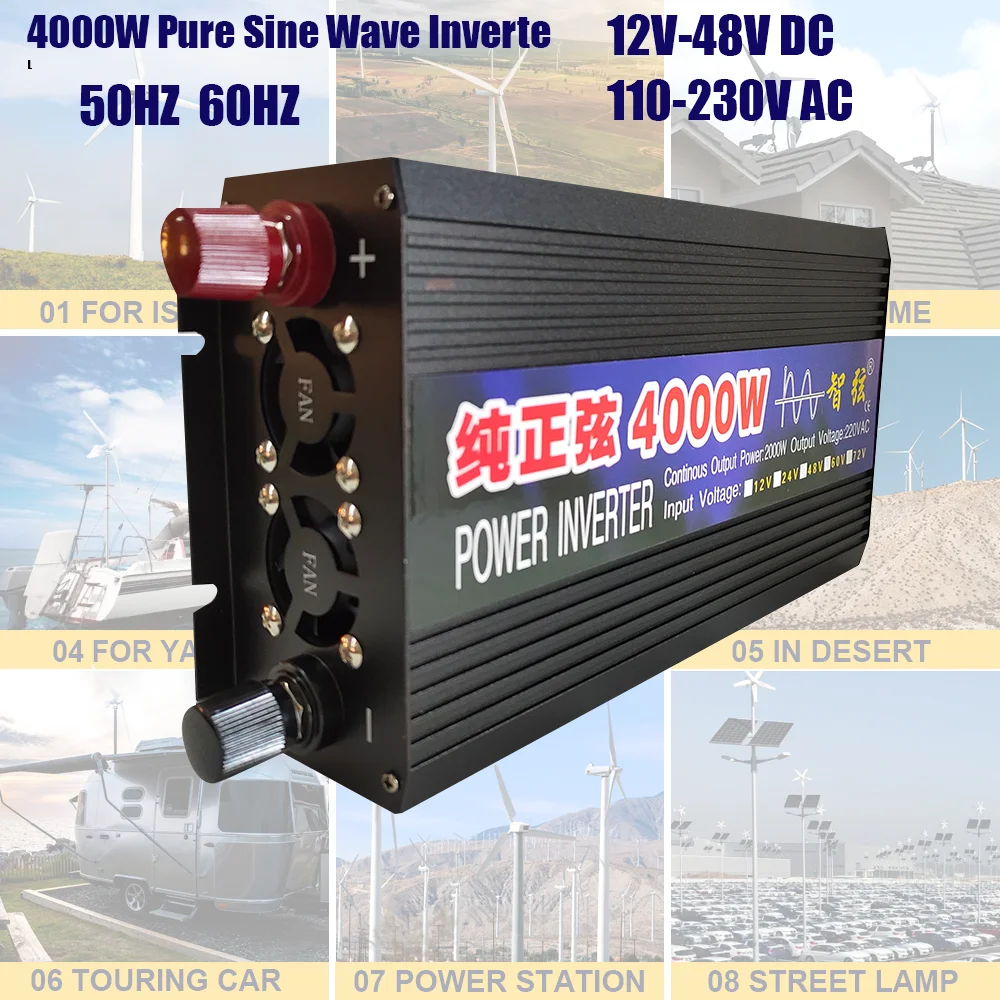 Inverter A Onda Sinusoidale Pura Da 4000W Inverter A Energia Solare 12V 220V Convertitore Dc/Ac 24V 48V 110V 50Hz Inverter Off Grid