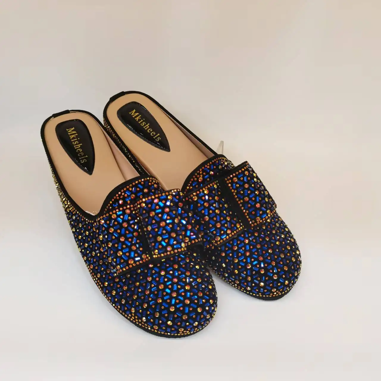 African Women Rhinestone Slippers Fashion Round-toe Rhinestone Flat ...