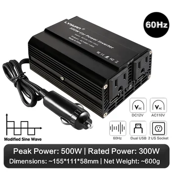 12V to 110V Power INVERTER 300 W/500 W แบบพกพารถแรงดันไฟฟ้า Transformer Converter 60Hz Dual USB 2 US ซ็อกเก็ต 60Hz สําหรับกลางแจ้ง RV 9