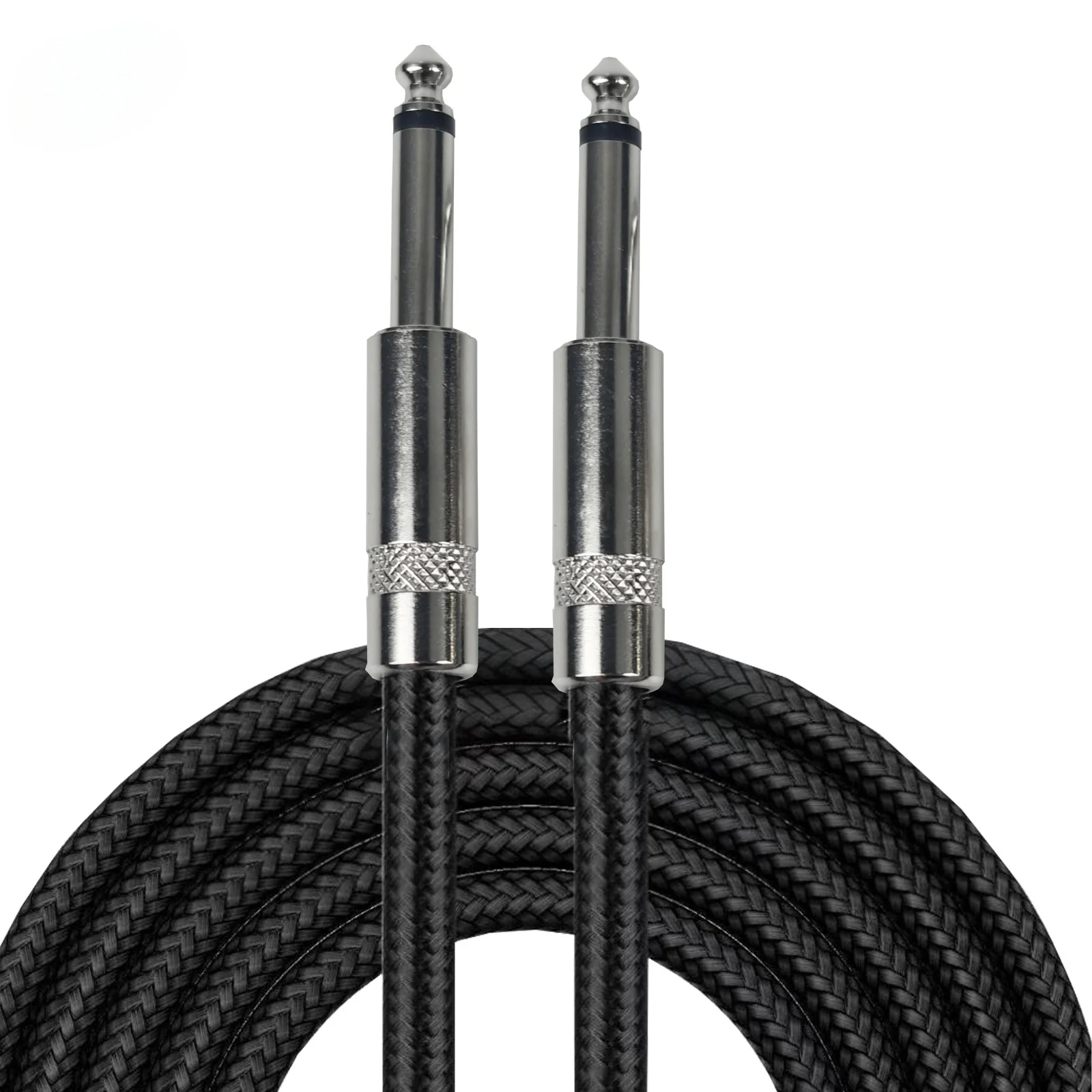 כבל גיטרה חשמלית מתולתל 1/4" 6.35mm TS Jack 90 מעלות כבל אודיו מונו בס תיבת אודיו כבל הפחתת רעש