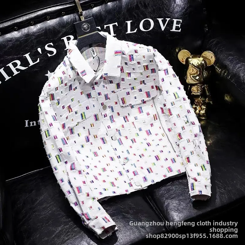 Fashionable Denim Fabric for Clothing Outerwear Pants Skirts Jackets Hole Punching Ripped Stripe Tassel Set Apparel Bag Material