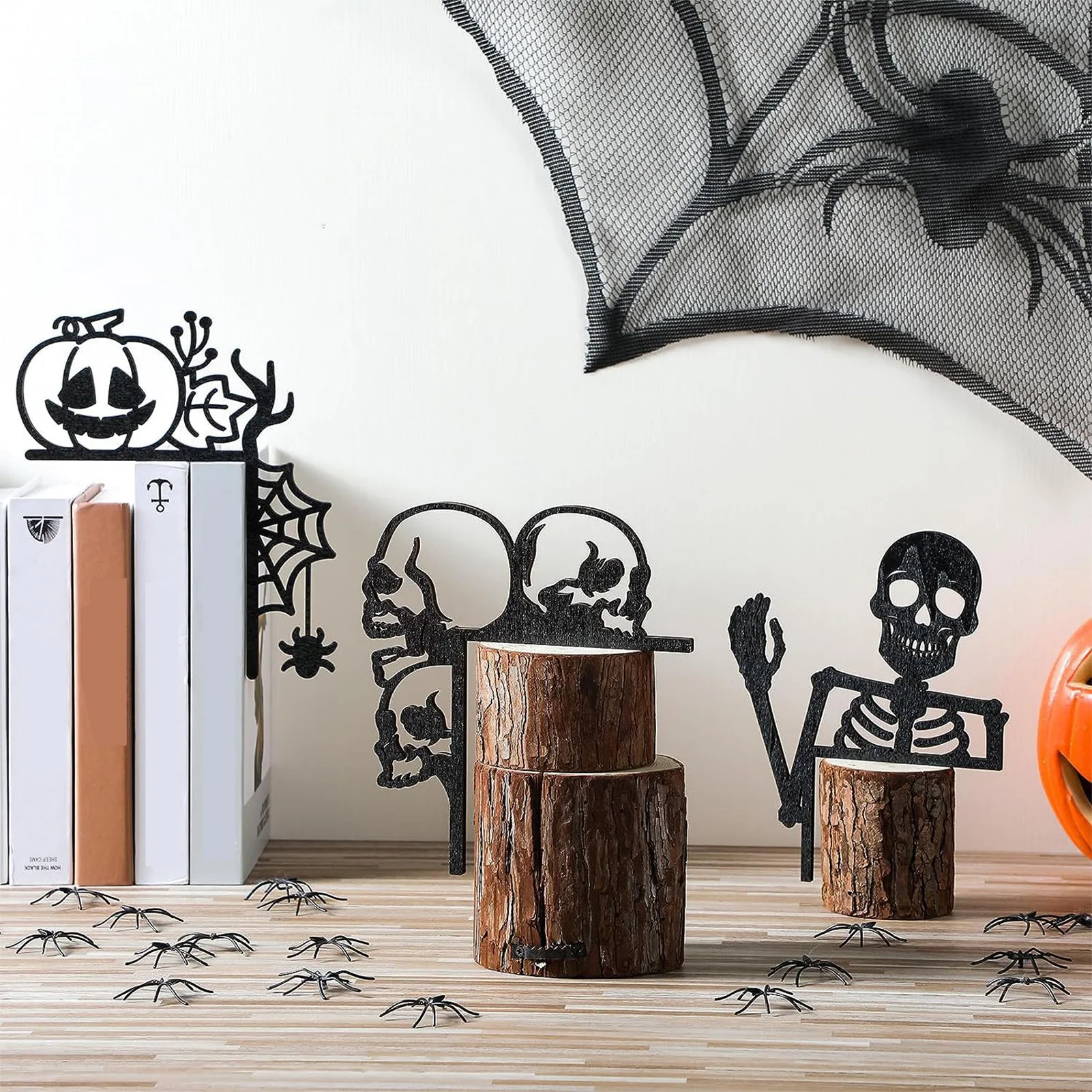 

3pcs Halloween Door Corner Sign Black Wooden Spider Web Skull Head Pumpkin for Door Frame Window Decoration Party Supplies