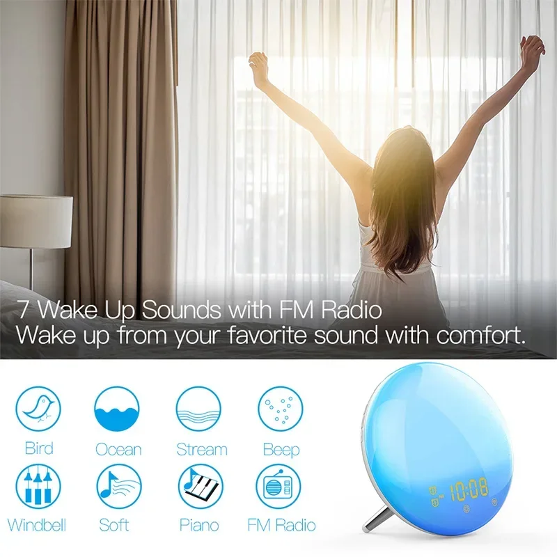 WiFi Tuya Smart Life Wake Up Light Alarm Clock Wireless Remote Control Sunrise Sunset Simulation 4 Alarm Clock Alexa Google Home 2