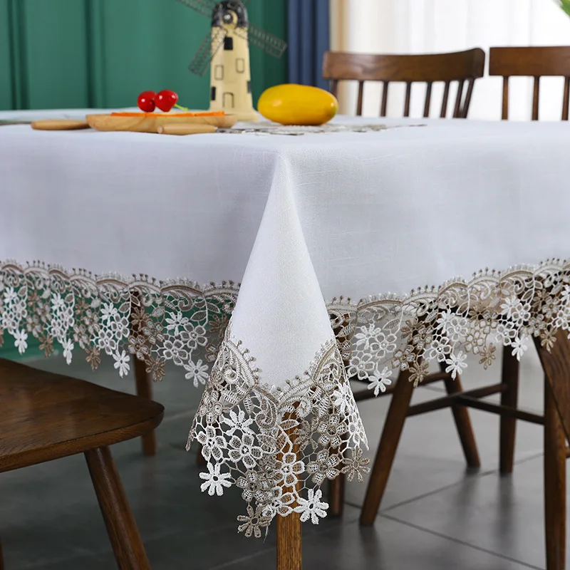 Limple Cotton Linen Table cloth Lace Table Cover Towel Round Table