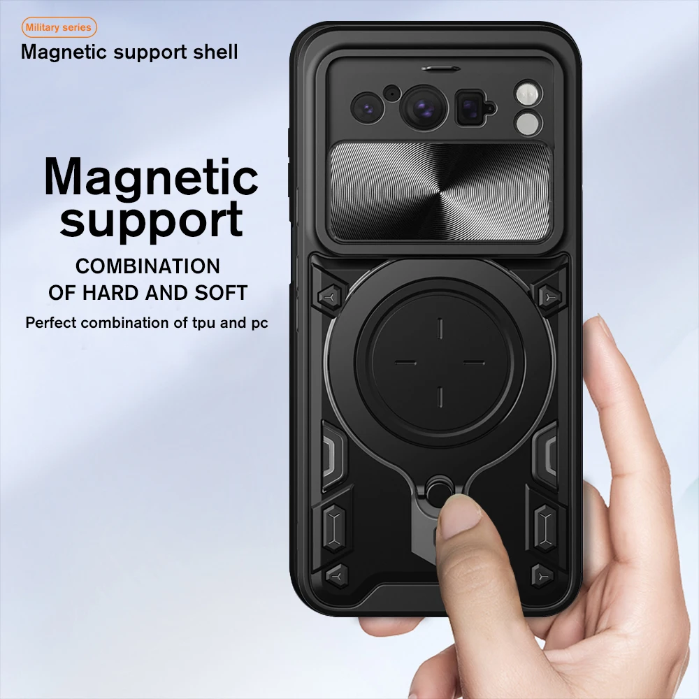 Magnetic Holder Support Phone Case For Google Pixel 8 5G Push Window Camera Lens Protective Cover Pixel8 Pro_voghion.com