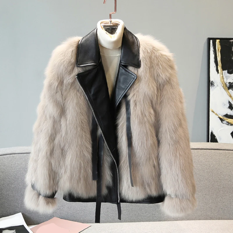 

Rimocy Korean Fashion Turndown Collar Faux Fur Jacket Women 2023 Winter Fuzzy Motorcycle Jackets Woman Zipper Up Plush Coat Lady