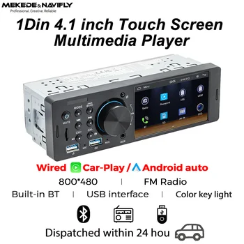 MEKEDE & NAVIFLY 1 Din inalámbrico CarPlay HD pantalla táctil Universal 4,1 "Radio de coche FM estéreo MP5 reproductor multimedia BT TF puerto cámara 1