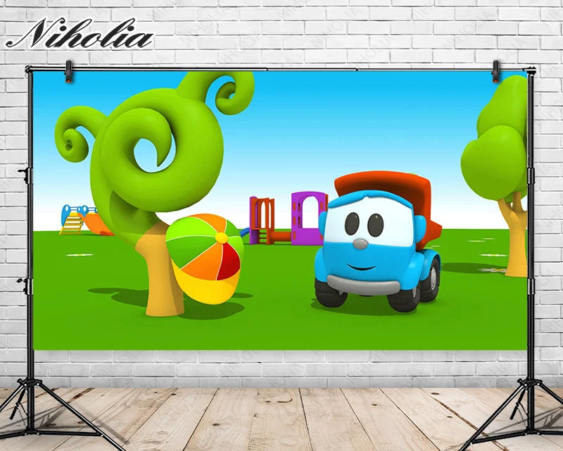 Foturt leo o caminhão pano de fundo do chuveiro do bebê 1st aniversário  brinquedo festa de carro poliéster vinil fotografia banner decoração  adereços - AliExpress