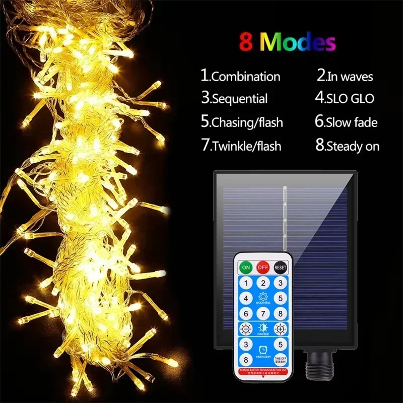 10×8m LED Outdoor Solar String Lights with Remote Control Icicle Fairy Lights Waterproof Christmas Wedding Holiday Decorations