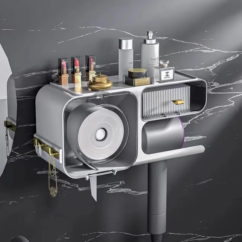 

Многофункциональная полка для ванной комнаты, простая сушилка для волос, подставка для хранения шампуня, настенный держатель для хранения из углеродистой стали