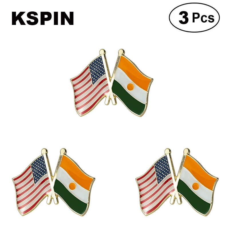 

U.S.A and Niger Friendship Flag Lapel Pins Badges Brooches 3pcs A Lot