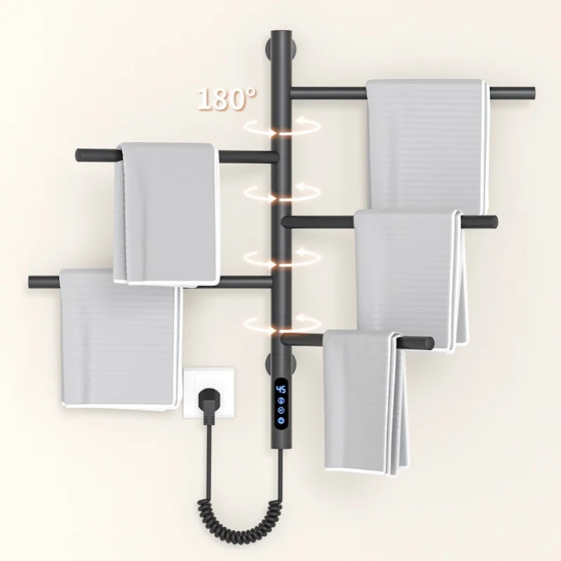 ราวแขวนผ้าเช็ดตัวไฟฟ้าแบบมีระบบทำความร้อน ควบคุมอุณหภูมิและเวลาด้วยระบบสัมผัส ผลิตจากสแตนเลส หมุนได้ ติดผนัง สำหรับห้องน้ำ 1