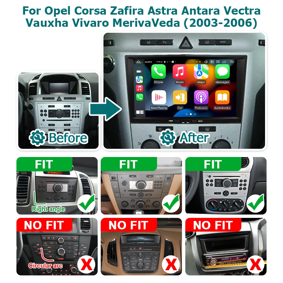 Radio para Auto con Pantalla de 8'' Android 15 AUTO, CarPlay, Bluetooth, Estéreo para Opel Vauxhall Astra Antara Vectra Corsa Zafira Meriva Vivara 2003-2006, Reproductor Multimedia 2DIN, Autoradio, Navegación GPS, WIFI, 4G 2