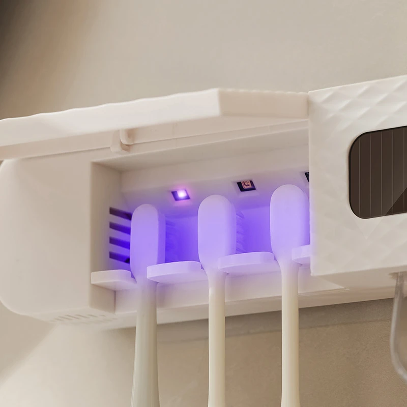 1 smart toothbrush rack wall mounted 3-slot toothbrush intelligent drying rack, toothpaste dispenser, household daily necessitie 3