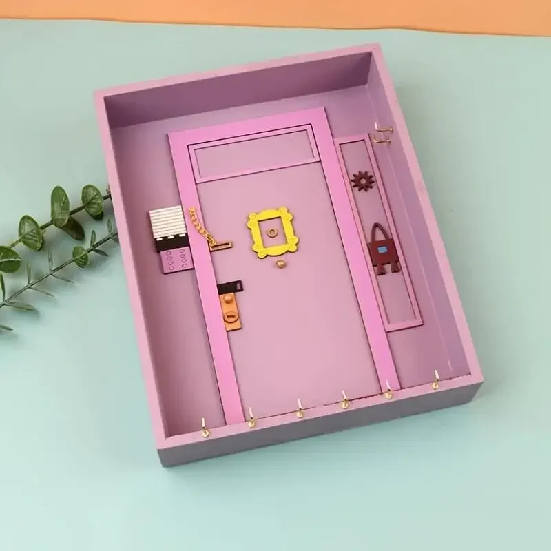 1pc Wooden Key Holder - Elevate Your Home Decor With This Stylish Wooden Purple Entry Door Key Rack! 8 hook keys 6
