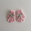 New Winter Cute Solid Color Bow Children Warm Gloves Girls Five Finger Gloves Korean Fashion Windproof Student Cycling Mittens 4