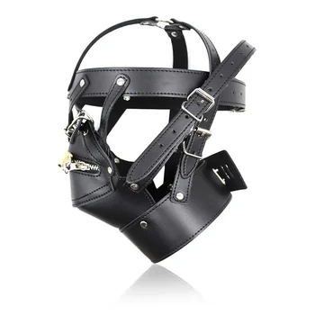 Black Gimp Head Harness Lockable Riding Mask Bondage Fetish BDSM Bondage Sex Headgear Erotic Slave Restraint Hood Mask Sex Toy 3
