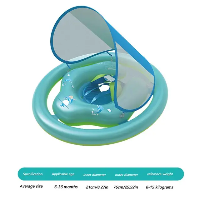 Baby Pool Float Baby Swim Float With Canopy Inflatable Inflatable Swim Ring Sun Protection Water Toys For Toddler Kids Outdoor 6