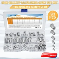 190/93pcs Aluminum Rivetnuts Blind Set Nutserts Threaded Insert Nutsert Cap Flat Head Rivet Nuts Carbon Steel M3 M4 M5 M6 M8 M10 1