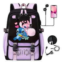 Disney Lovely Stitch Backpacks USB Patchwork Lightweight Laptop Teens School Bags Women Girls Capacity Cartoon Travel Mochilas 5