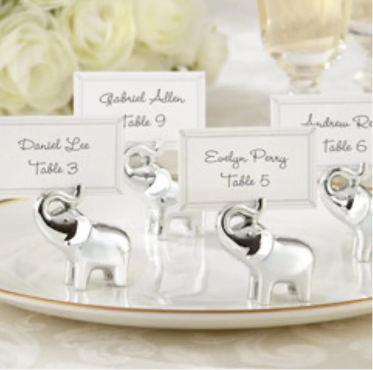 

Free Shipping 20pcs/lot "Lucky in Love" Silver-Finish Lucky Elephant Place Card/Photo Holder