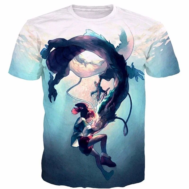 

Men and Women Spirited Away 3D Print Anime T-Shirts, Short Sleeve T-Shirt, Oversized Tops, Casual Streetwear, Children's Clothin