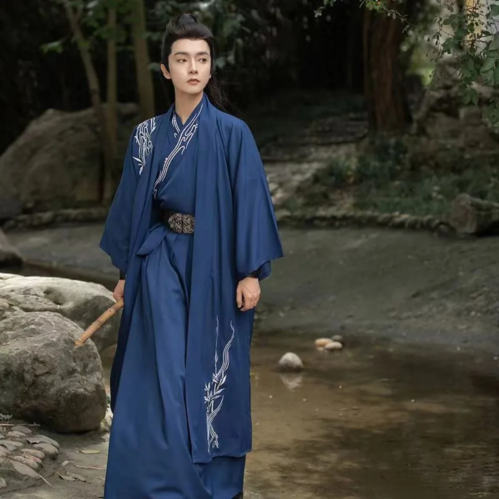 Hanfu Song Dynasty Outfits Men Black Blue Hanfu Men's Chinese Traditional Chinese Traditional Clothes for Men for Cosplay
