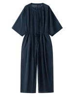 EAM Women Navy Blue Big Size Long Casual Jumpsuit New High Waist Pocket Stitch Pants Fashion Tide Spring Autumn 2026 1DH6019 - Image 6