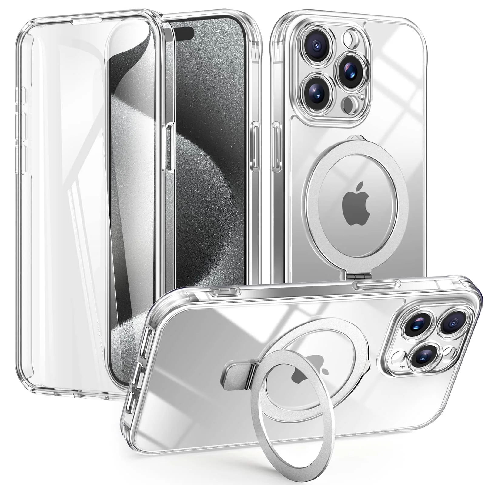 Hülle für iPhone 18 Pro/17/16/15/14/13 Pro Max 16ePlus, mit integriertem PET-Displayschutz und integriertem Ringhalter-Ständer, vollständige Schutzhülle.