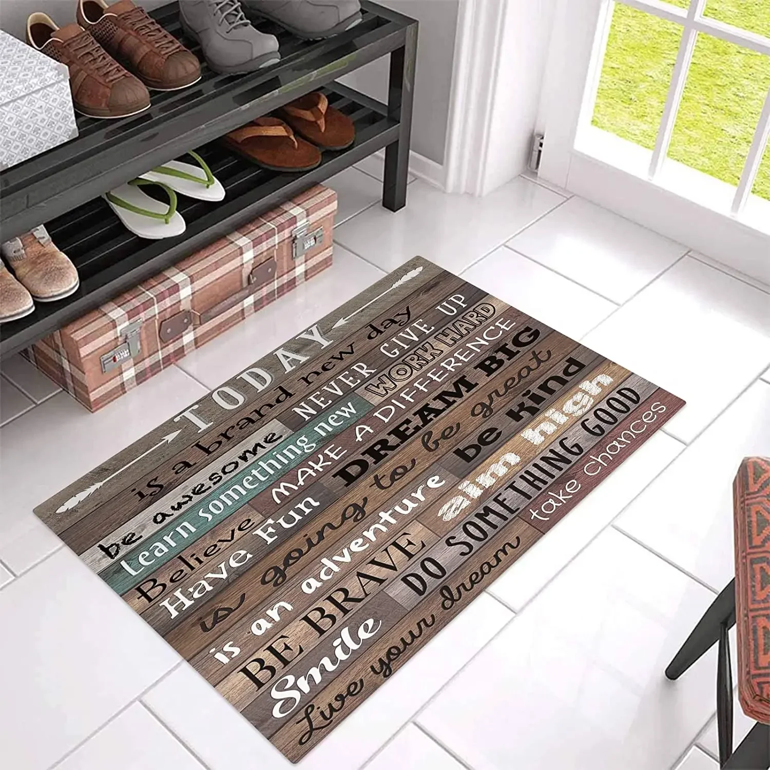 Welcome Mat Inspirational Motivational Quotes Indoor Doormat Indoor Front Floor Mat Anti-slip Area Rug Soft Bedroom Carpet