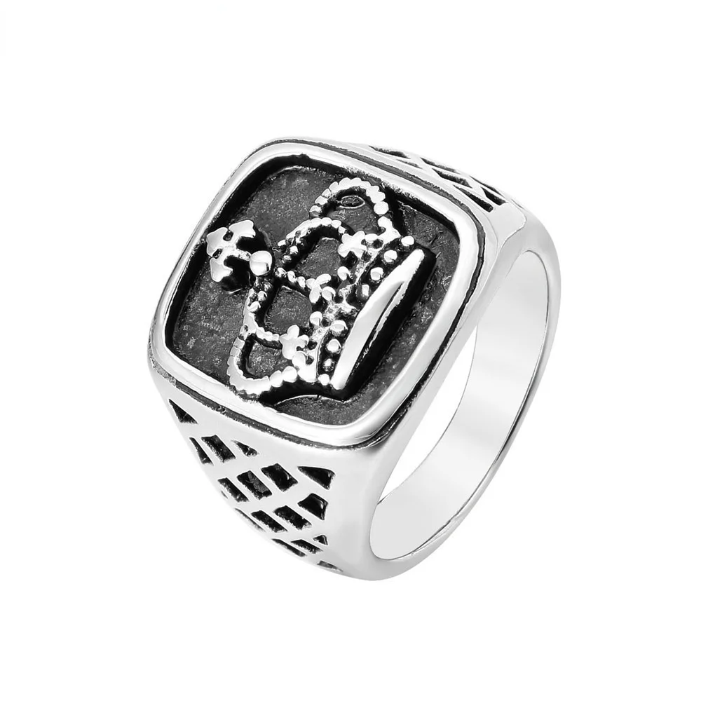 Megin D Stainless Steel Titanium Carved Retro Crown Vintage Boho Punk Hip Hop Rings for Men Women Couple Friends Gift Jewelry
