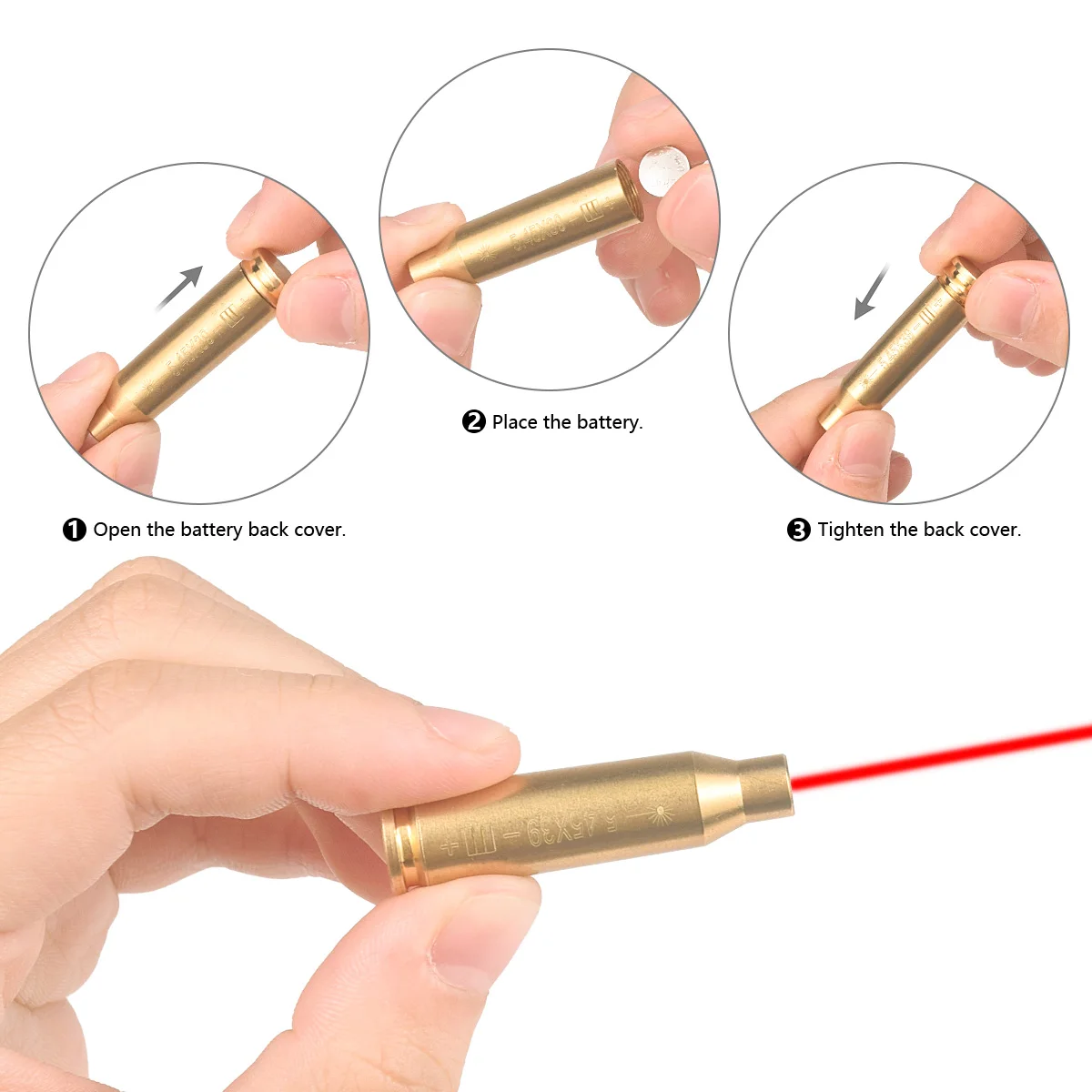 Tactical 9mm Red Laser Bore Sight Training Bullet Caliber .223/.308/7.62/.45/5.45x39 Cartridge Brass Bore Sighter for Hunting