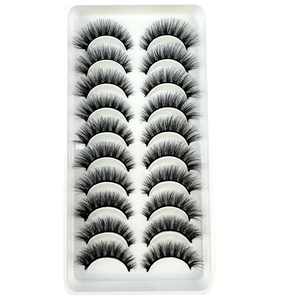 Natural 3d Mink Lashes Soft False Eyelashes Cross Messy Dense Eye Lashes Extension 10 Pairs
