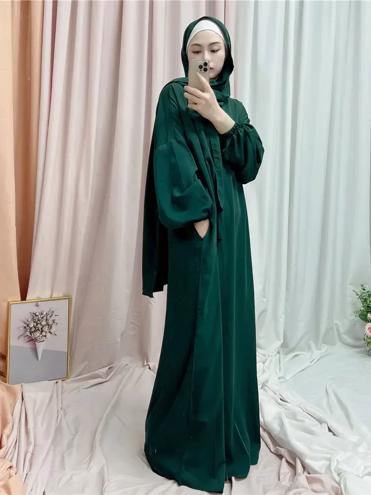 Ramadan Eid Abaya with Hood Integrated Veil Hijab One Piece Prayer Dress for Muslim Women Islamic Abayas Dubai Niqab Djellaba