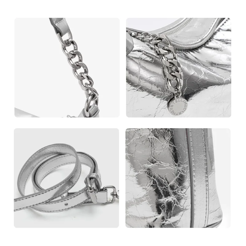 Fashionable women's underarm chain bag, made of cowhide material, in the shape of dumplings, with adjustable shoulder straps 6
