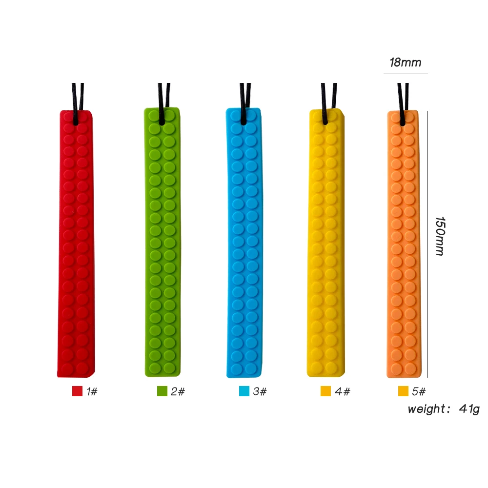 Baby silicone teether children building block chewing necklace sensory chewing molar pendant oral motor toy for ADHD boy gift 5