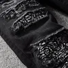 Black High Street Holes Transparent Crystals Patchwork Stretch Slim Fit Rhinestones Patches Distressed Ripped Jeans Men 5