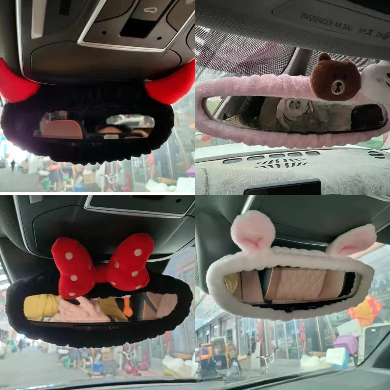 Creative cute panda doll car rearview mirror cover decoration new cartoon electric sedan reversing mirror car decoration