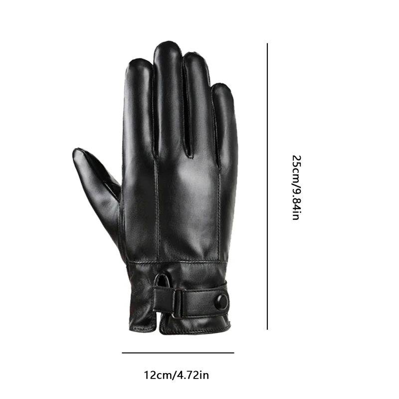 Leather Gloves Men Winter Black, Warm Leather Gloves Outdoor Windproof Cold Protection Waterproof Touch Screen Winter