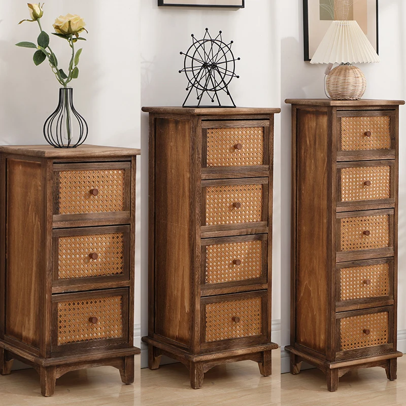 Retro Solid Wood Multilayer Drawer Type Storage Living Room