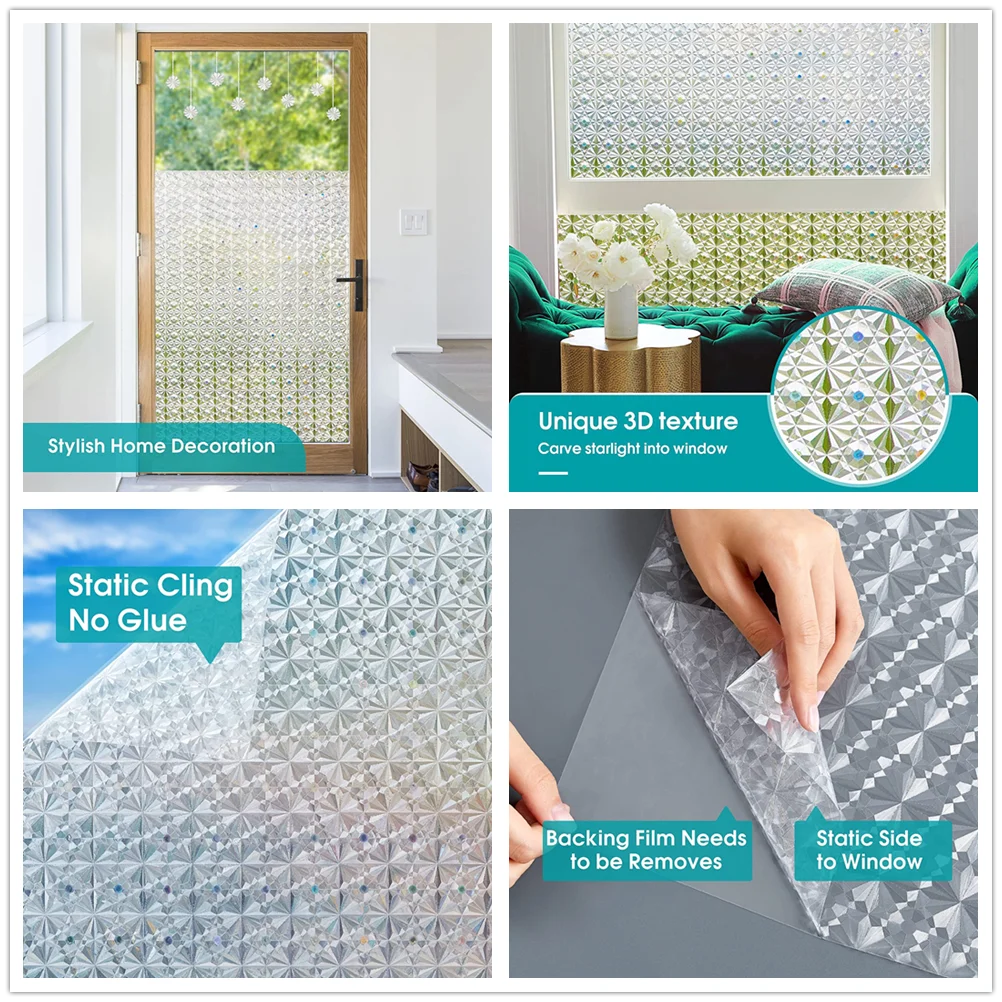 Privacy Window Film Static Clings Decorative Sun Blocking Non-Adhesive Anti-UV Protection Heat Control Glass Stickers for Home