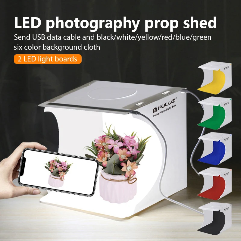 LED Photo Lighting 2 LED Panels Folding Portable 1100LM Light with 6 Colors Backdrops for Photo Studio