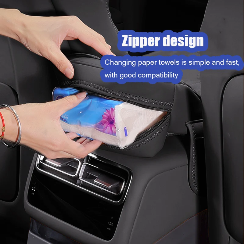 테슬라 모델 3 / Y 센터 콘솔 팔걸이 라이저 패드 ? 프리미엄 가죽 오거나이저 (내장형 티슈 홀더 및 수납 포켓 포함)